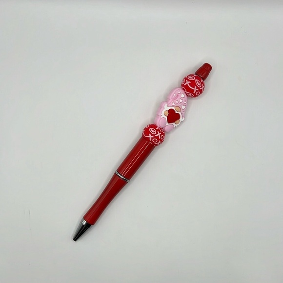 Red and Pink Gnome with Hearts Beaded Pen - Picture 3 of 5
